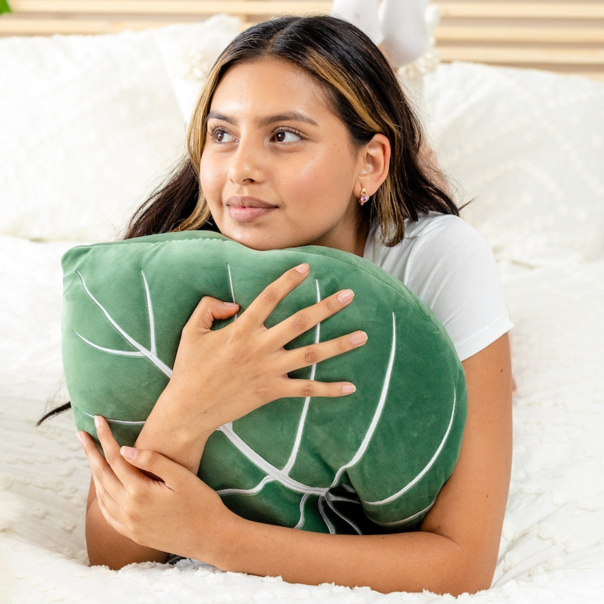 Philodendron Gloriosum Leaf Pillow - Moody Green