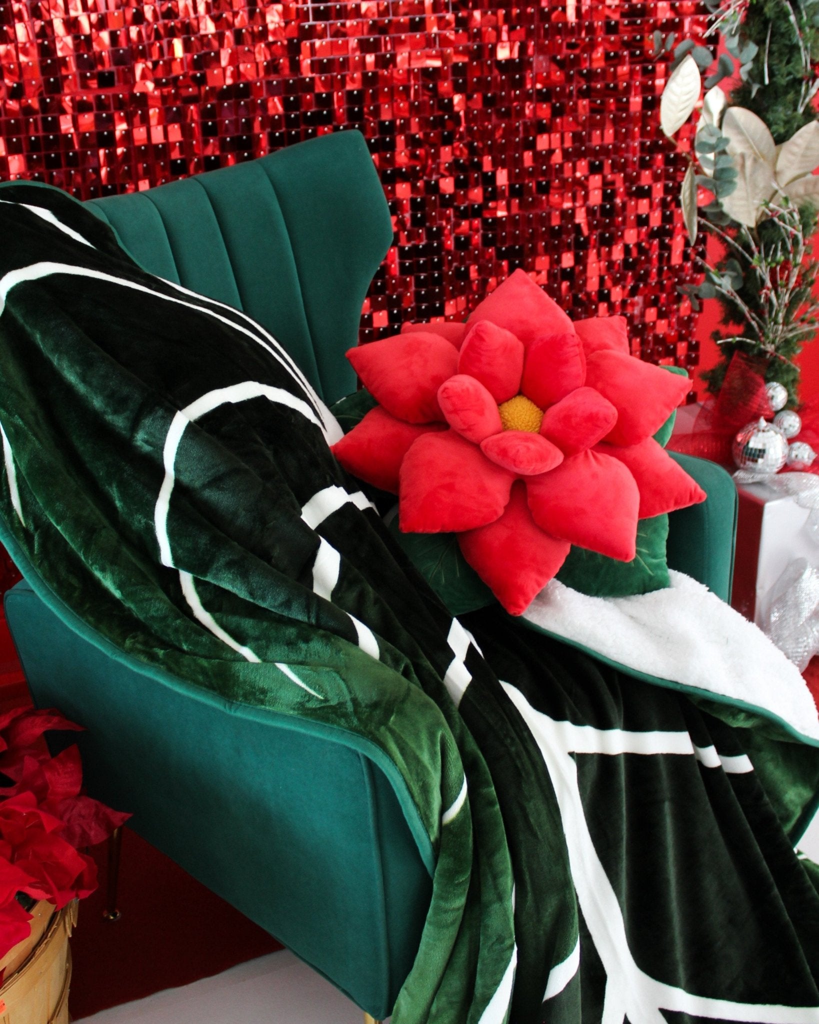 Poinsettia Pillow - Christmas Red - Green Philosophy Co.