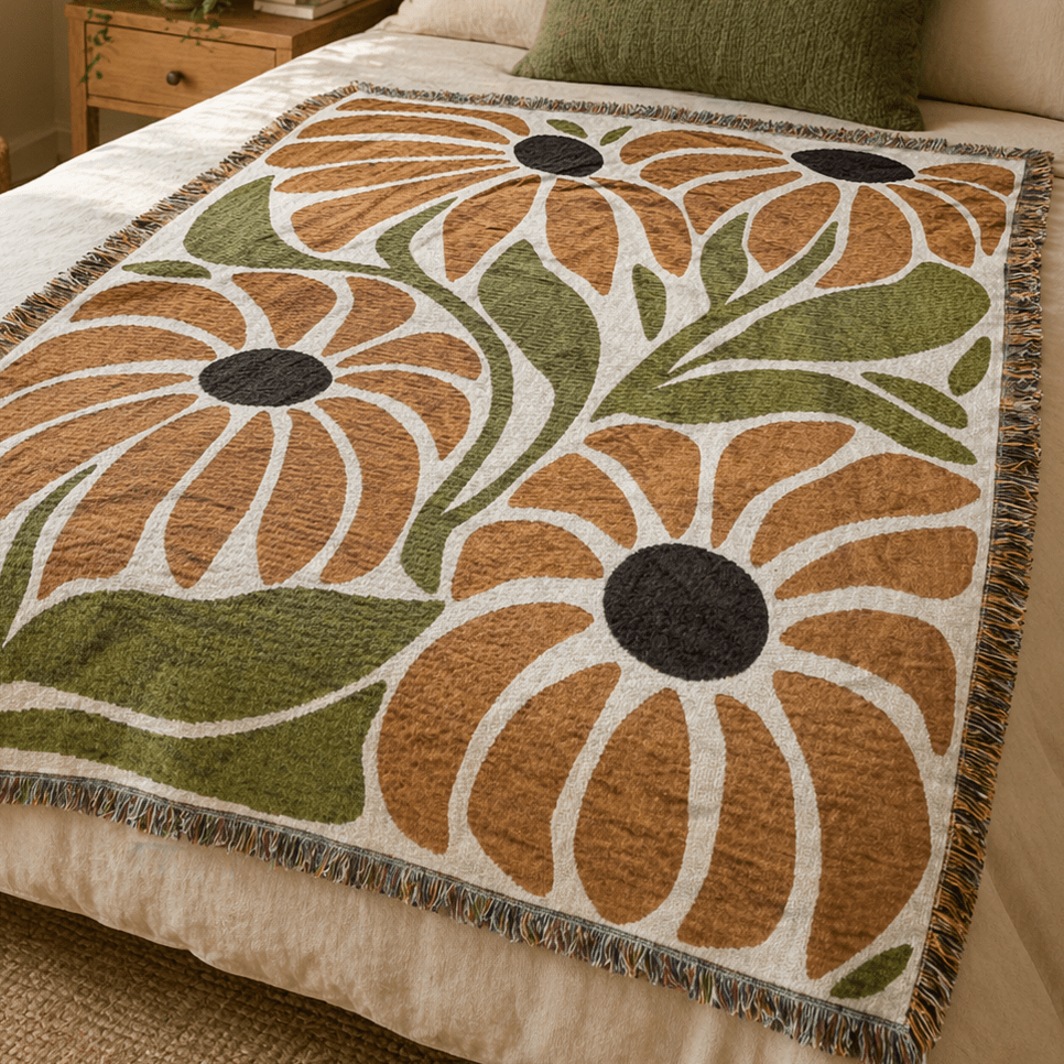 Sunny Blooms Woven Cotton Blanket - Made In USA - Green Philosophy Co.