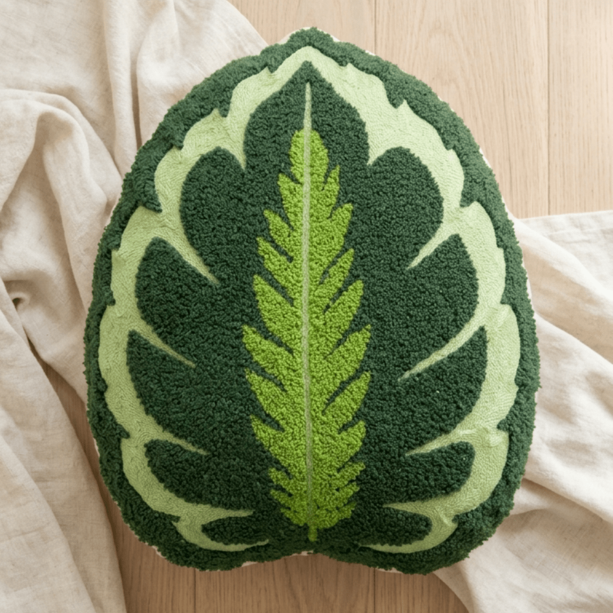 Tufted Calathea Medallion Leaf Pillow - Green Philosophy Co.
