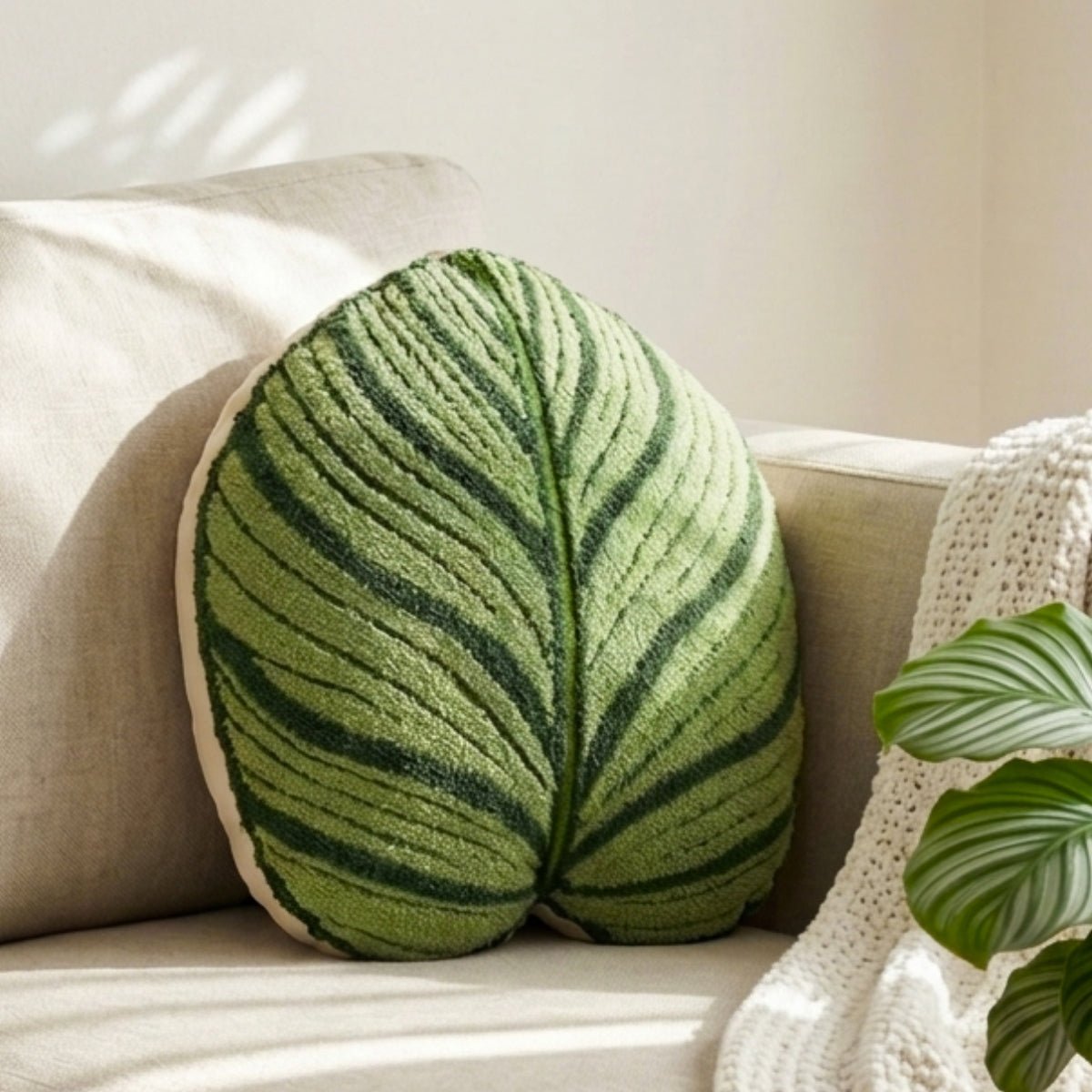 Tufted Calathea Orbifolia Leaf Pillow - Green Philosophy Co.