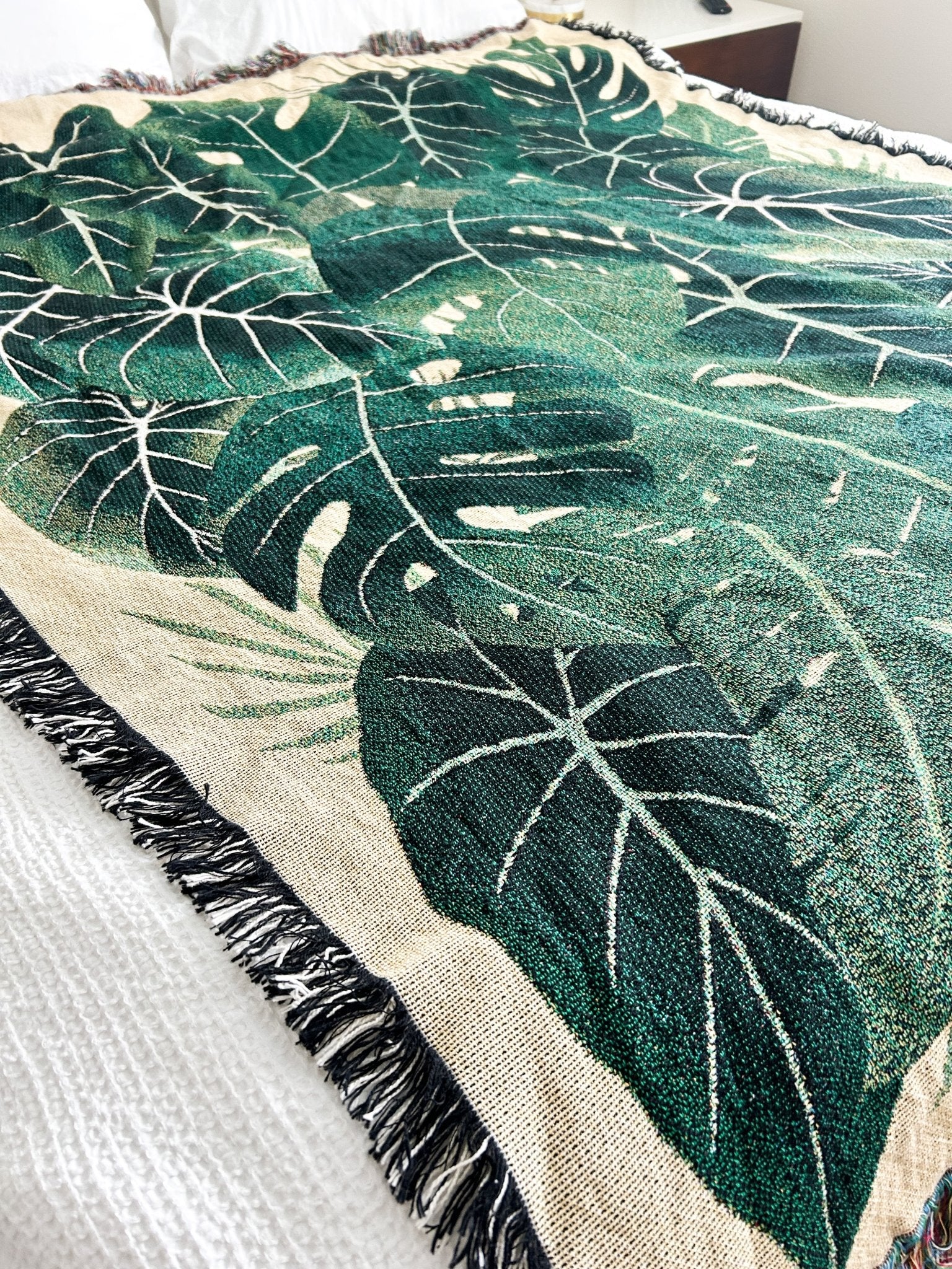 monstera bliss blanket Botanical Collage Woven Cotton Blanket