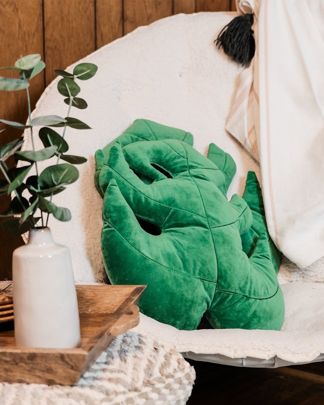 leaf blanket and succulent pillows Monstera Deliciosa Leaf Pillow, Jungle Green
