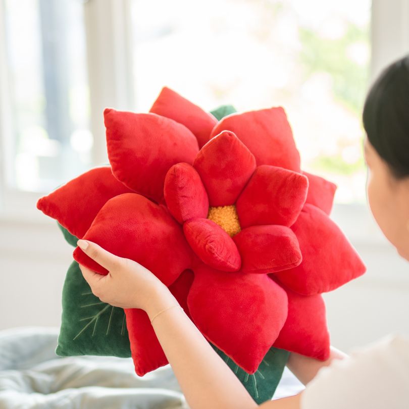 Poinsettia Pillow - Christmas Red - Green Philosophy Co.
